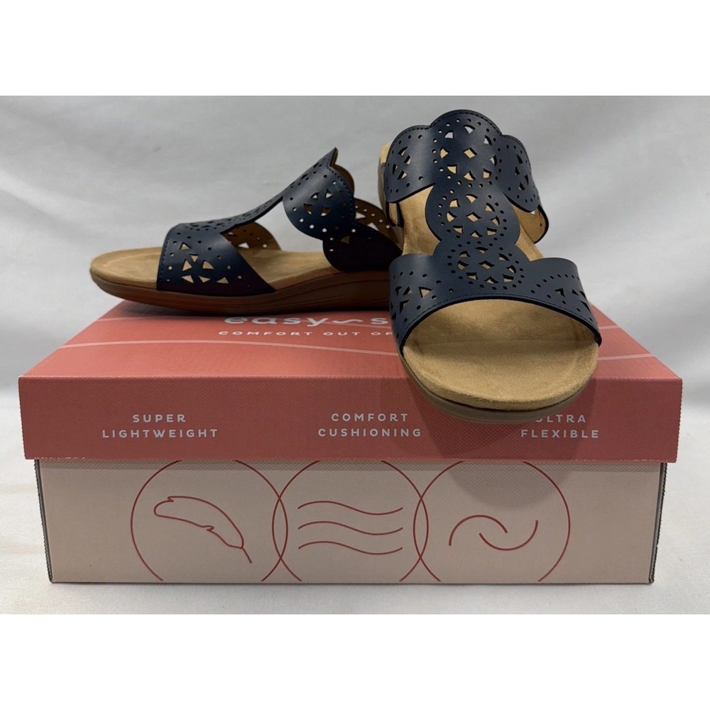 Easy Spirit Brixton Navy Blue Scalloped Slide Sandals Shoes 8m /#26716 - Picture 5 of 6